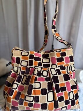 Glitzy Gals Patterned Canvas Shoulder Bag in Pink, Orange, Brown